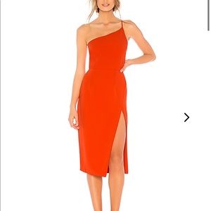 LOVERS+FRIENDS ONE SHOULDER BLOOD ORANGE DRESS